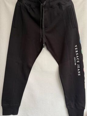Versace Jeans Black Logo Sweatpants with Side Accent